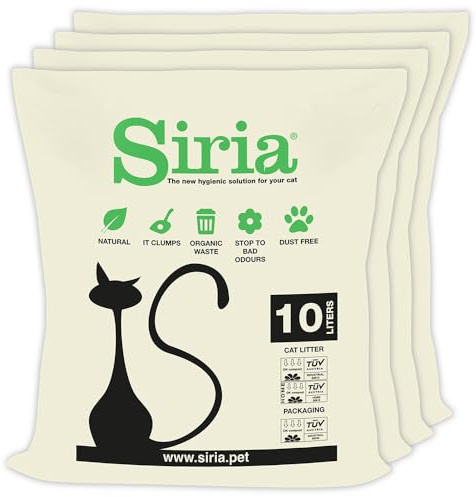 Siria 40L-Katzenstreu Klumpend und Pflanzlich-Set 4 Sack je 10 Liter