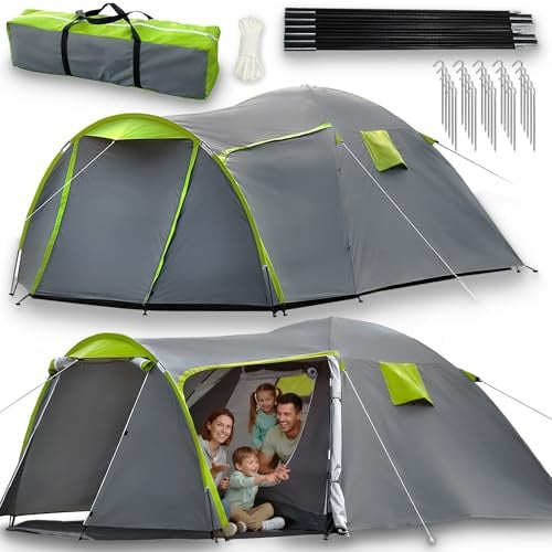 Campela 3 4 Personen Zelt wasserdicht 3000mm mit Vorzelt & Moskitonetz – Campingzelt Familienzelt für Outdoor, Festival, Wandern, Urlaub – schnelles Aufbau Tunnelzelt mit Belüftung