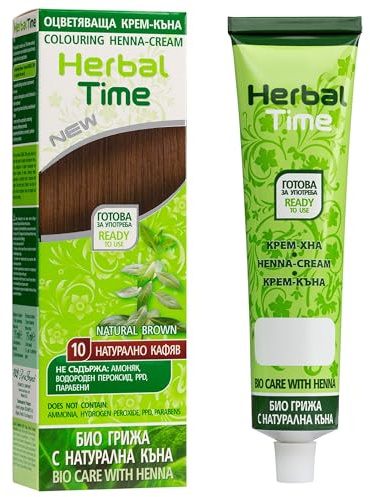 Henna Braun Natürliches Haarfarbe Nº10 | Hena Pflanzenhaarfarbe Creme fur Graue Haare Ohne Ammoniak, Sulfate und Parabene | Chemiefreie Naturhaarfarben Temporäre Färbung Braunes | 75 ml