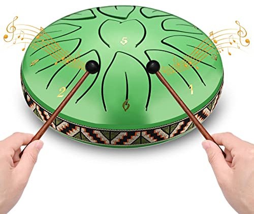 Ovshnrr Steel Tongue Drum 6 Zoll 11 Tone Zungentrommel Scheibentrommel, Steel Pan Töne Schlaginstrument Hand Pan Drum mit Tasche,Fingerpick, und Schlägel für Meditation Yoga Klangheilung