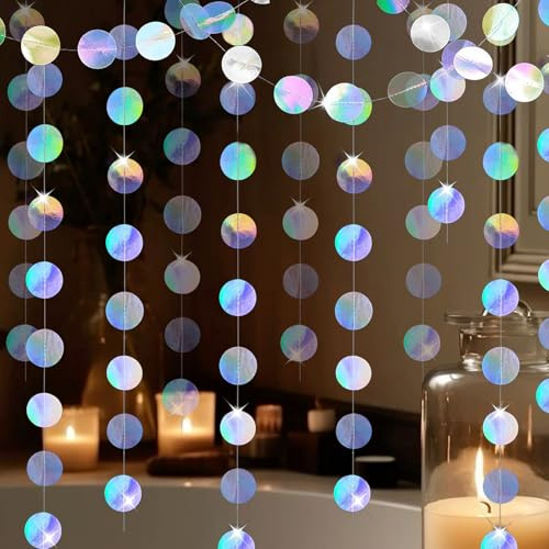 4 Stück Glitzer Deko Party,Papier Girlande Geburtstag,Bunt Glitzer Girlande,4m Kreis Banner Girlanden,Hängende Iridescent Runde Garland Dekoration,für New Year 2026 Hochzeit Aufhängen Party Deko