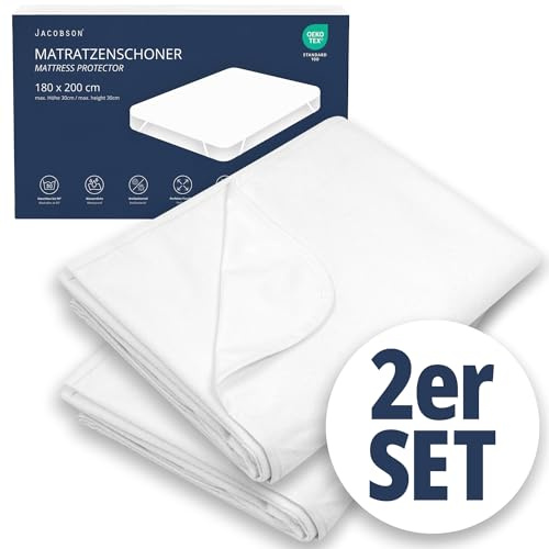 JACOBSON Matratzenschoner 180 x 200 cm - 2er Set - wasserdichte Matratzenauflage - atmungsaktiver Matratzenschutz (180x200cm, 2er Set)