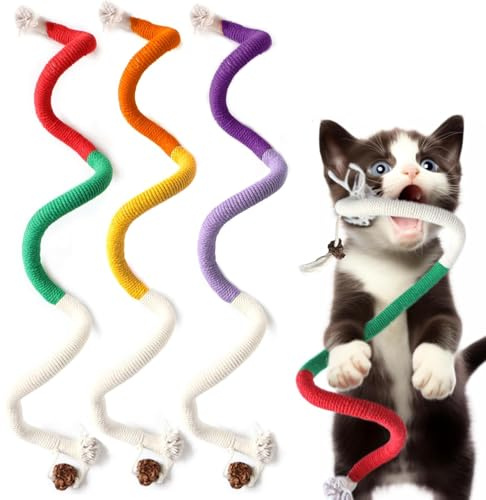 MarverFace 3 Stück Katzenminze Spielzeug, Katzenbeißseil, Katzen Kauspielzeug, interaktives Katzenspielzeug für für Katzen Zahnpflege und Gegen Mundgeruch