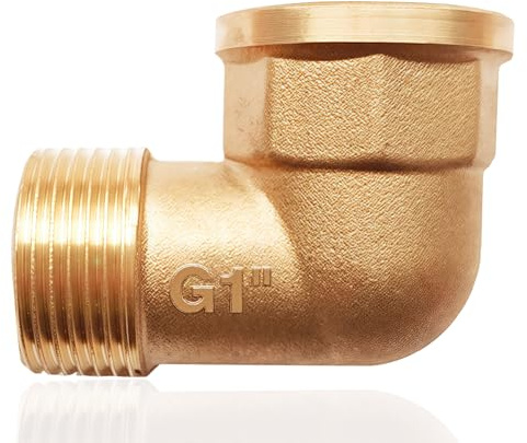 Messing Winkel 90° G1 IG/AG,DN25,Winkel 90° G1 Zoll (IG Ø 30,5mm x AG Ø 32,5mm) Innen und Außengewinde,Bogen 90 grad Messing, Gewindefitting für Trinkwasser geeignet