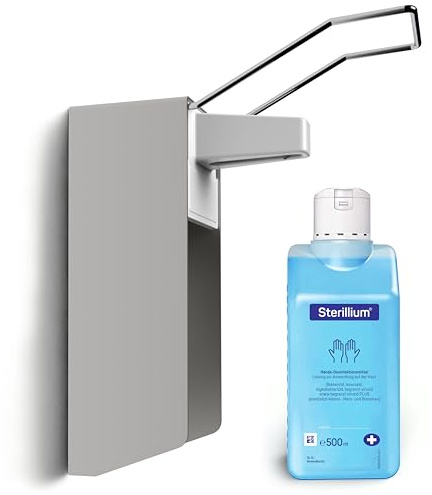 Horn Medical Desinfektionsspender/Seifenspender/Langarm-Wandspender aus Aluminium Starterset mit Händedesinfektionsmittel Sterillium (1)