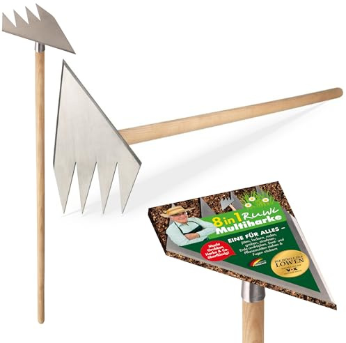 RUWI Hacke 8in1 | Multiharke 8-in-1 ohne Stiel | Gartenhacke (nur Aufsatz) | Fugenreiniger | Gartenwerkzeug | Hacke Garten | Harke | Grubber | Sauzahn | Unkrauthacke | Gartenharke | Pflanzlochbohrer