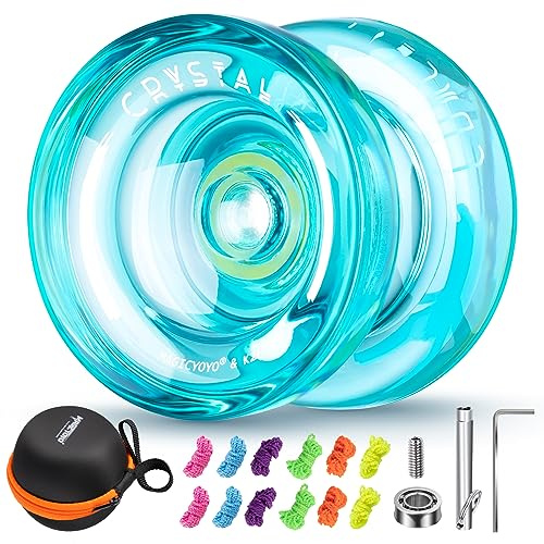 YOSTAR Yoyo Profi K2 Kristallgrün, Neospin JoJo mit Leerlauf und Kugellager, Responsive und Unresponsive Yoyo, Profi JoJo für Erwachsene, Trick Jo Jo für Kinder mit 12 Schnur, Lagersatz