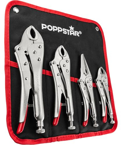 Poppstar Gripzangenset mit 3x Gripzange (225/182 / 140 mm) und 1x Langbeckzange (170 mm) inkl. Tasche