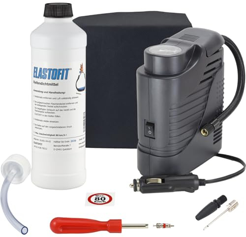 ELASTOFIT Reifenpannenset Compact für alle PKW 12V Kompressor Reifendichtmittel (Compact)