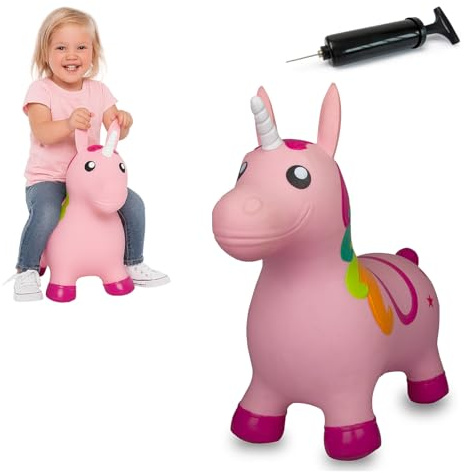 JAMARA 460316 Hüpftier Einhorn HoppyDoo - Spielzeug für Kinder, Hüpfspielzeug Baby Indoor/Outdoor, Geschenk für Kids, Gartenspielzeug, Bouncing, Pflegeleicht, BPA frei, mit Pumpe