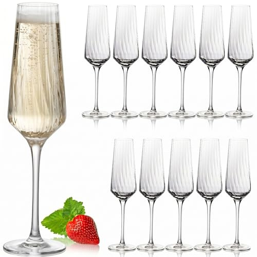 IMPERIAL glass Sektkelche 200ml (max 230ml) 'London' Set 12-Teilig geriffelte Sektgläser aus Crystalline Glas Spülmaschinenfest