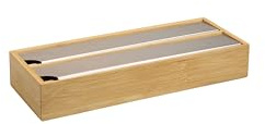 Moon Home Folienspender mit 2 Fächern für Alufolie & Frischhaltefolie, aus FSC® Bambus/Holz, Edelstahl-Schneideklinge, Folienschneider Küche, Folienspender Schublade, 35 x 13 x 5.5 cm