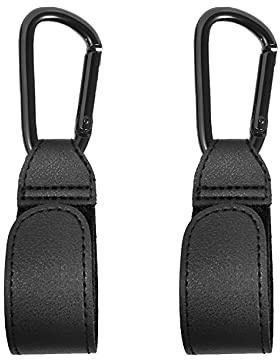iZhuoKe Kinderwagen Haken[2 Stück],Taschenhalter Kinderwagen Leder Style,Klettverschluss Haken Kinderwagen Haken(Schwarz)