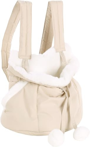 Hunderucksack - Bauchtrage Cuddi Beige – 32x22x25cm – Polyester & Plüsch – Top-Öffnung – Boden abnehmbar – Seitentaschen – Staufach – Schulterriemen – Sicherheitsleine