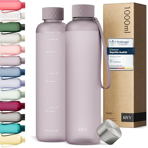 KIVY Tritan (2. Generation) Trinkflasche (Taupe Lila, 1000 ml) | Für Sport, Schule und Büro, Sporttrinkflasche für Fitnessstudio, für Wasser mit Kohlensäure, spülmaschinenfest
