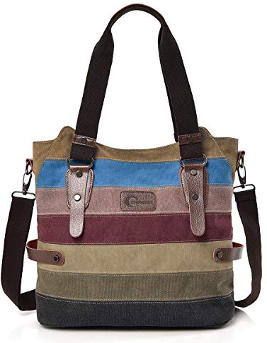 CHEREEKI Damen Handtasche, Canvas Tasche Multi-Color Streifen Umhängetasche, Tote Große Kapazität Shopping Casual Crossbody Hobo Bag