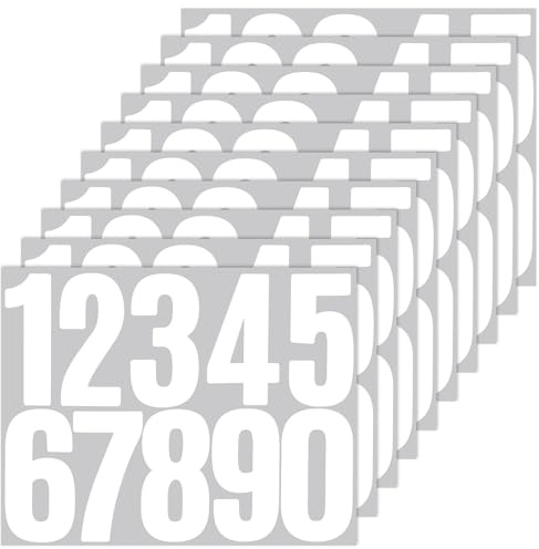 YQQYG 10 Blatt Zahlen Aufkleber Weiß, 8 cm Selbstklebend Zahlen Aufkleber, 0–9 Wetterfest Klebezahlen, Reflektierende Vinyl Nummernaufkleber für Briefkasten, Mülltonnen, Hausnummer