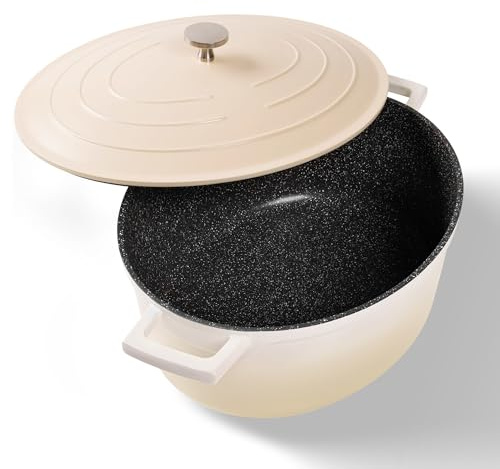 STONELINE Cocotte Bräter Induktion mit Deckel 32 cm, 6,6 L, Topf Antihaft Beschichtung mit echten Steinpartikeln, Bratentopf Schmortopf für alle Herdarten und Backofengeeignet, Farbe: Creme