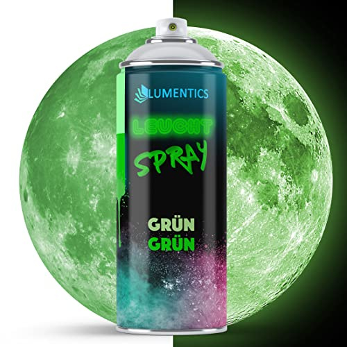LUMENTICS Leuchtspray Grün 400 ml - nachleuchtende Sprühfarbe Glow Dark | Leuchtet im Dunkeln nach Aufladung durch Licht, haftet auf Holz, Metall, Stein und Kunststoff, mit zweitem Sprühkopf