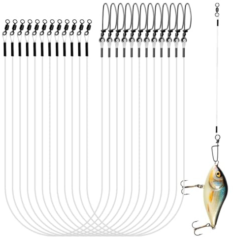12 Stück Fluorocarbon Vorfach Angeln Transparent mit Wirbel Karabiner hecht | Fluorocarbon, Unsichtbar, Leicht und Tragbar zum Verbinden von Angelschnur, Ködern und Haken im Süßwasser Sowie Meerwasser