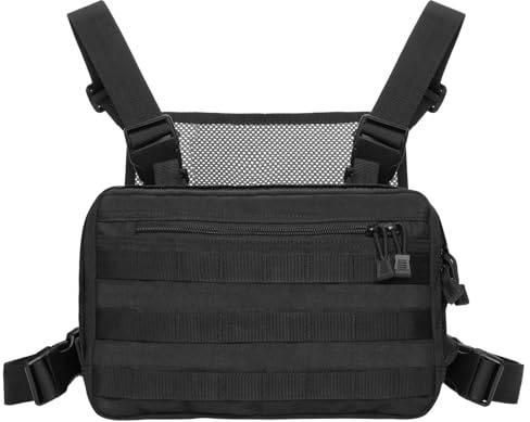 Kyrio Brusttasche, Tactical Chest Rig Bag, Molle Radio Pouch Chest Strap Pack, Vest Walkie Talkies Chest Bag, Adjustable Brusttasche, für Outdoor Wandern Reiten(Schwarz)