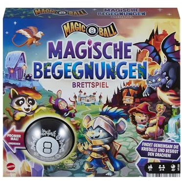 Mattel Games Magic 8 Ball Magische Begegnungen, Kooperatives Brettspiel, Deutsche Version, Entdeckung von magischen Gegenständen, für 24 Spieler, Gesellschaftsspiele ab 7 Jahre, HPJ69, ‎Mehrfarbig