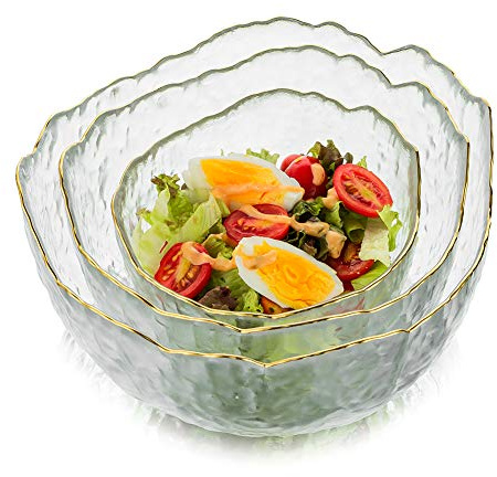 Glasseam 3er-Set Salatschüssel Set: Stapelbare Glasschale Dessertschalen | Bleifreies und Quecksilberfreies Material, Mit Verdicktem Boden, Deko Glasschüssel, Fur Nachtisch, Suppe, Dessert, Obsts