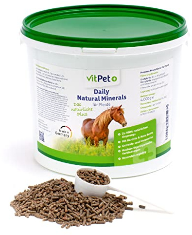 VitPet+ Daily Natural Minerals – Premium Mineralfutter Pferde 4 kg | Magnesium, Biotin, Zink, Selen | Getreidefrei & Melassefrei | inkl. Dosierlöffel