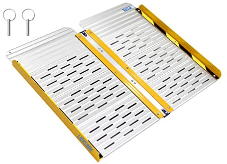 LIEKUMM Rollstuhlrampe 91 cm, 300 kg Tragkraft, klappbar Aluminium Leicht | Mobile, breite Rampe Rollstuhl, Rutschfest für Hauseingang und Türschwelle, Auffahrrampe für Elektro-Rollstuhl und Fahrrad