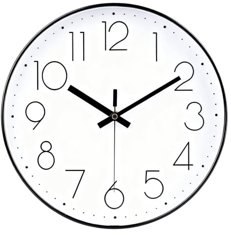 jomparis 30cm Lautlos Wanduhr Funk Analoge Modern Küchenuhr Funk Wanduhr Einfach zu Lesen mit großes Ziffern für Schlafzimmer, Büro, Küche,Badezimmer (Schwarz)