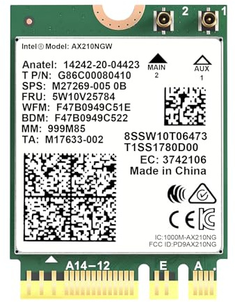 AX210NGW WiFi 6E WLAN Karte M.2 NGFF 5400 Mbit/s Bluetooth 5.3, Podazz | 6/5/2,4 GHz Tri-Band | MU-MIMO & OFDMA | 160 MHz | Windows 10/11 64-Bit & Linux | M.2 2230 Key A/E
