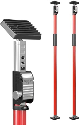 3-H 2X Deckenstütze Teleskopstützen 110-195cm, Einhandstütze Montagestütze Höhenverstellbar Ladungssicherung Stange, Klemmbalken Sicherungsstange Transportsicherung Klemmstange, 45kg belastbar (Rot)