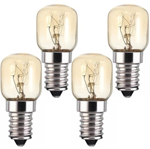 GLOWANTS 4 x Backofenlampe 25W 300 Grad E14 Dimmbar 2700K Warmweiße, Backofen Glühbirne 240V T25 Bis 300°C HitzebeständigeS Backofenlampe.