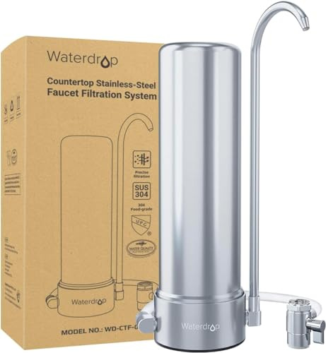 Waterdrop WD-CTF-01 Auftischfilter, 5-Stufiger Edelstahl Trinkwasser Filtersystem, Langlebiger Wasserhahn Wasserfilter, Reduziert Chlor, Schwermetalle, Schlechter Geschmack (1 Filter Enthalten)