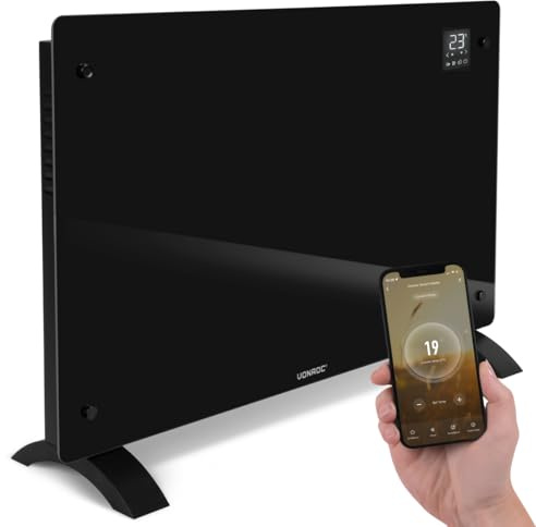 VONROC Elektroheizung energiesparend 2000W - Konvektor Heizung [24qm Räume] - Mobile Elektrische Heizung [App/Touch Steuerung] - Heizkörper 2in1 Wand-/Bodenmontage - Schwarz