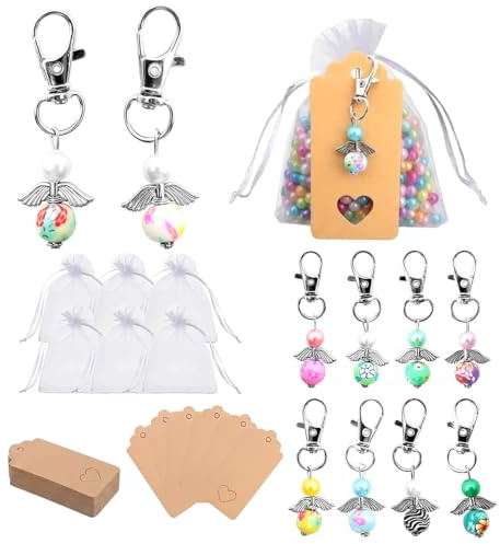 Abnaok 60 Stück Schutzengel Anhänger, Schlüsselanhänger +Organza Beutel, Angel Anhänger Abschiedsgeschenk Kleine Glücksbringer, Gastgeschenke Taufe Hochzeit, Geburtstagsgeschenk