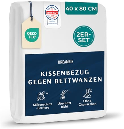 Dreamzie - 2er-Set Milbenbezug Kissenschoner 40x80 - Allergiker Bettwäsche - Milbenbezug Kissen 40x80 cm - Waschbar bis 95°C