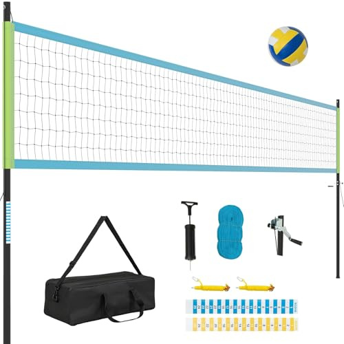 COSTWAY Volleyballnetz für Garten, Beachvolleyball Netz Outdoor 3 stufig höhenverstellbar, 9,5 x 1 m Volleyball Netz tragbar mit Volleyball & Tragetasche, Badmintonnetz für Strand, Hinterhof (Grün)
