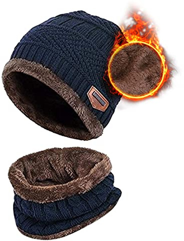 Aisprts Kinder Wintermütze Winterschal Beanie Kinder Strickmütze für Kinder mit Fleecefutter