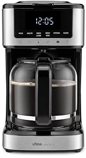 Ufesa Filterkaffeemaschine Ariccia Programmierbar 900W, 14 Tassen, 1,8L, Touchscreen, Edelstahl, Herausnehmbarer Nylonstrumpf-Filter, Hitzebeständiges Glasgefäß, Spülmaschinenfest, Tropf-Stopp