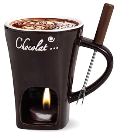 TETSMG Schokofondue Tasse Set, Schoko Fondue Tasse mit Gabel, Keramik Schokoladenfondue Becher zum Schmelzen von Schokolade Käse und Butter, Käse und Schokolade Fondue Schmelztopf (Schwarz, A)