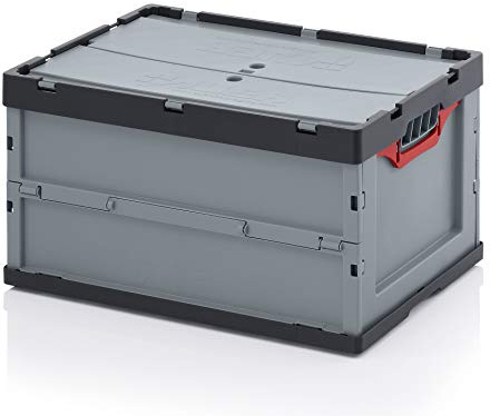 Auer Faltbox 60 x 40 x 27 mit Deckel | Faltbarer Stapelbehälter Lagerbox Transportbox Kommissionierbox aus Kunststoff, stapelbar, für Lebensmittel geeignet