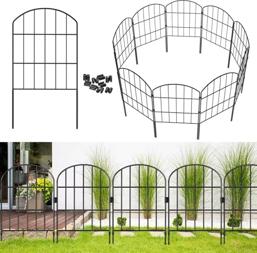 MOOTACO 10 Stück Gartenzaun, Metall Zaunelemente, Dekorativer Gartenzaun, Metallzaun, Zaun für Hunde (330CM(L) X 60CM(H))