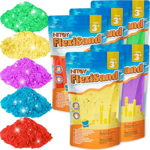 NiToy 5 kg Play Sand,FlexiSand Set 5 Farben für Kinder, Sensorisch Sandspielzeug Zaubersand Geschenk, ideal für kreatives Indoor-Sandspiel, ab 3 Jahren
