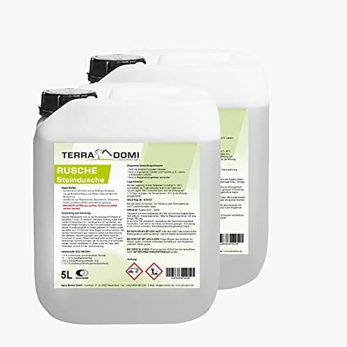 TerraDomi Rusche Steindusche, 10 Liter Konzentrat, Steinreiniger für bis zu 4000 m², Reinigungsmittel für saubere Wege & Plätze, Wegerein, biologisch abbaubar - BAuA Nr. N-93337
