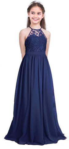 Sxiwei Mädchen Kleider Spitze Prinzessin Tüll Kleid Festlich Lange Abendkleid Ärmellos Neckholder Hochzeit Blumenmädchenkleider Kommunionkleid