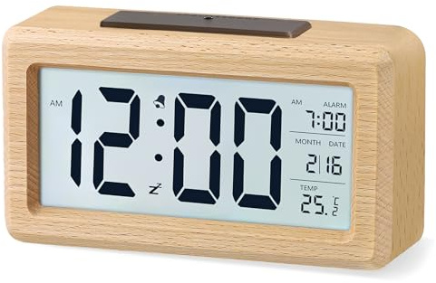 aboveClock Wecker Digital, Holz mit Sensore Moduls, Tischuhr mit Großer Anzeige, Datum, Teperatur Anzeige, Nachtlicht, Digital Uhr mit Snooze Moduls (Batterie Nicht Enthalten)