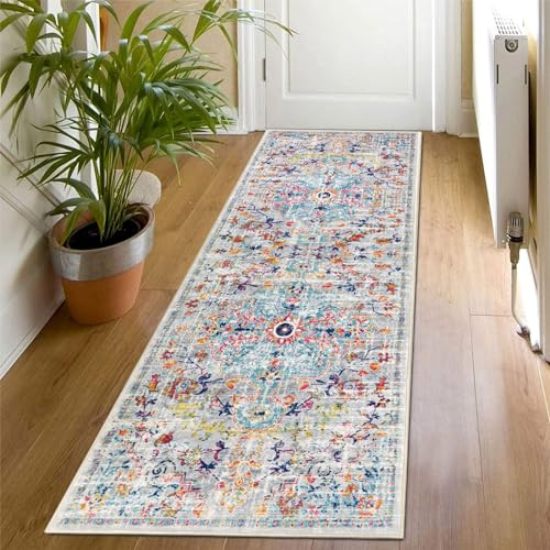 SHACOS Teppich Läufer Flur rutschfest 50x150 cm, Flurteppich Waschbar Boho | Teppichläufer Bunt Vintage, Gummierte Rückseite, Weich Küchenläufer für Küche, Eingang, Vorzimmer, Wohnzimmer