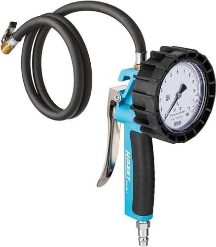 Hazet Reifenfüll-Messgerät 9041G-1 I Geeicht, ablesbar, Manometer-Messbereich: 0-10 bar, Schlauchlänge: 1000 mm, Manometer-Durchmesser: 80 mm I Reifendruck-Prüfer für Auto, Motorrad, LKW