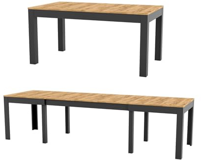 MPS Groß Praktischer Esstisch WENUS 160-300x90x76cm Eiche Craft Schwarz 4-12 Personen mit Ausziehbarer Tischplatte auf 300 cm Modernes Design Rechteckiger Tisch